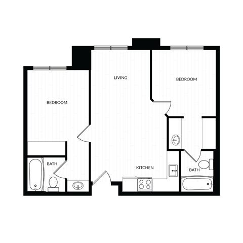 Floor plan for 2 beds, 2 baths, 768 sqft